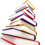 colored books on white background