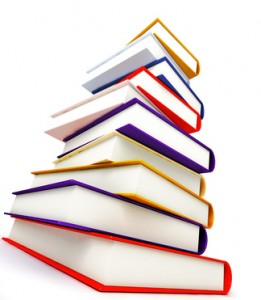 colored books on white background